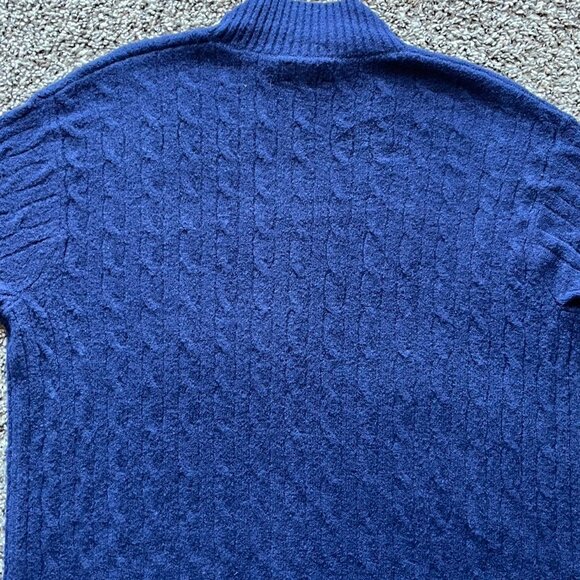 NWT Jcrew Mock Neck Sweater Men L Navy Blue Cable Knit Preppy Winter Urban Style - Picture 5 of 7
